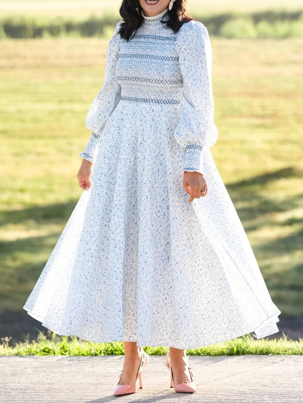 NWT Dondolo x Pencil + Paper Co Smocked Floral Blue White Cottagecore Dress, XS - Picture 13 of 13
